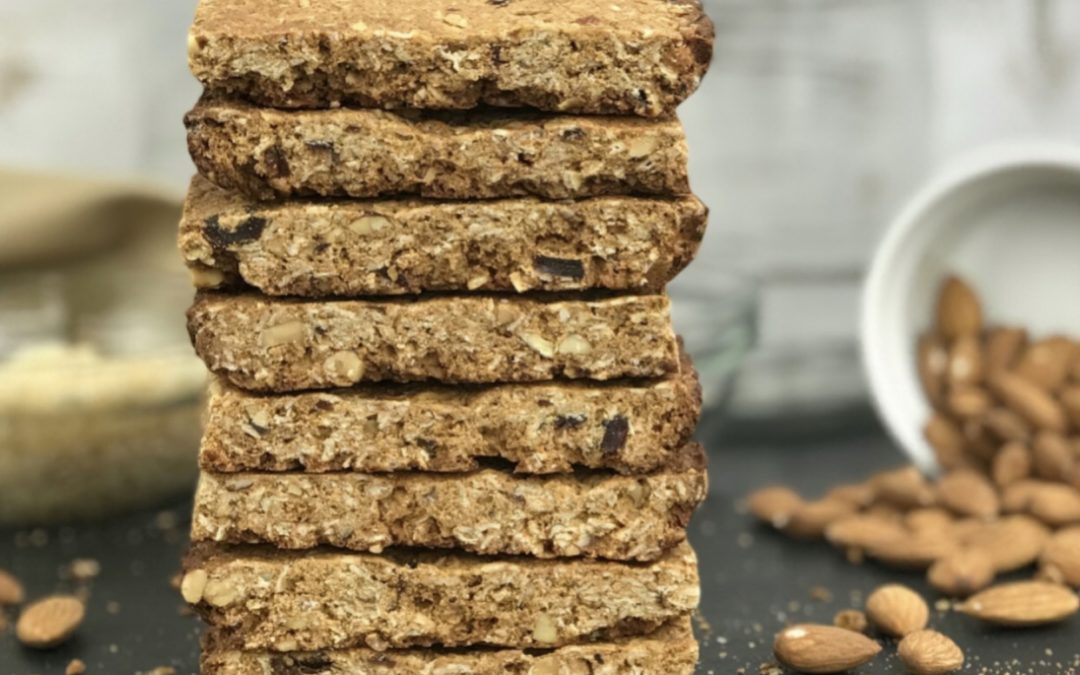 These crunchy energy and protein bars are super easy to make and make a great breakfast or snack any time of day. One bar provides 230 calories and 9 grams of protein with 3 grams of fiber.