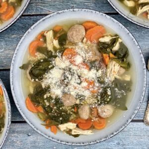 This hearty wedding soup is packed with 34 grams of protein and 3 grams of fiber per serving, making it a nutritious, flavorful meal for home or on the go