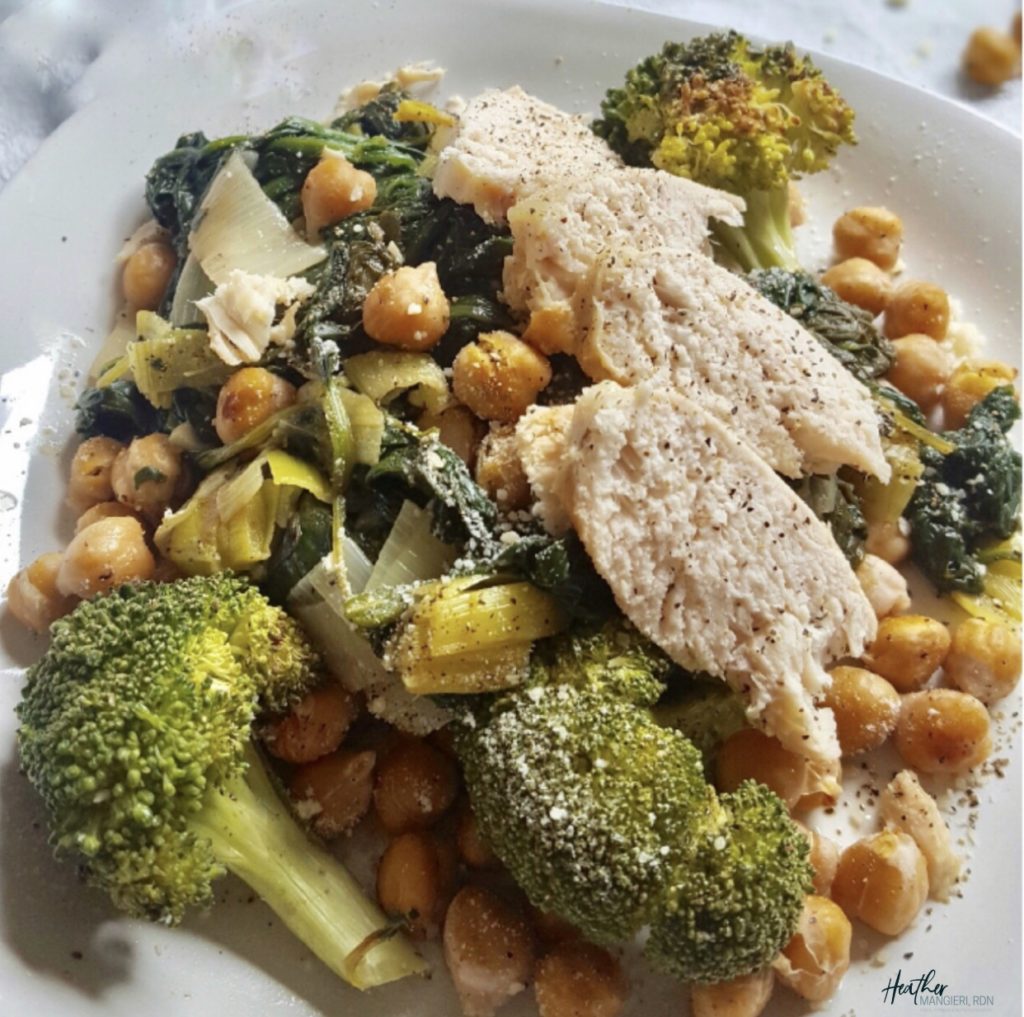 Chicken, Chickpeas And Broccoli With Spinach Sauté - Heather Mangieri