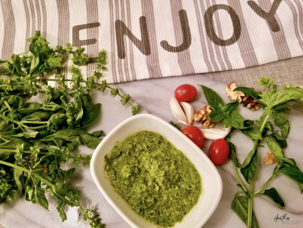 This homemade basil pesto is packed full of flavor and the perfect way to add freshness to pasta, pizza, sandwiches, chicken or shrimp.