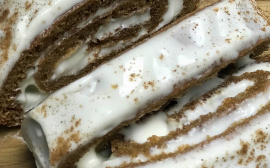 Protein-Packed Pumpkin Roll with Reduced-Calorie Cream Cheese Filling