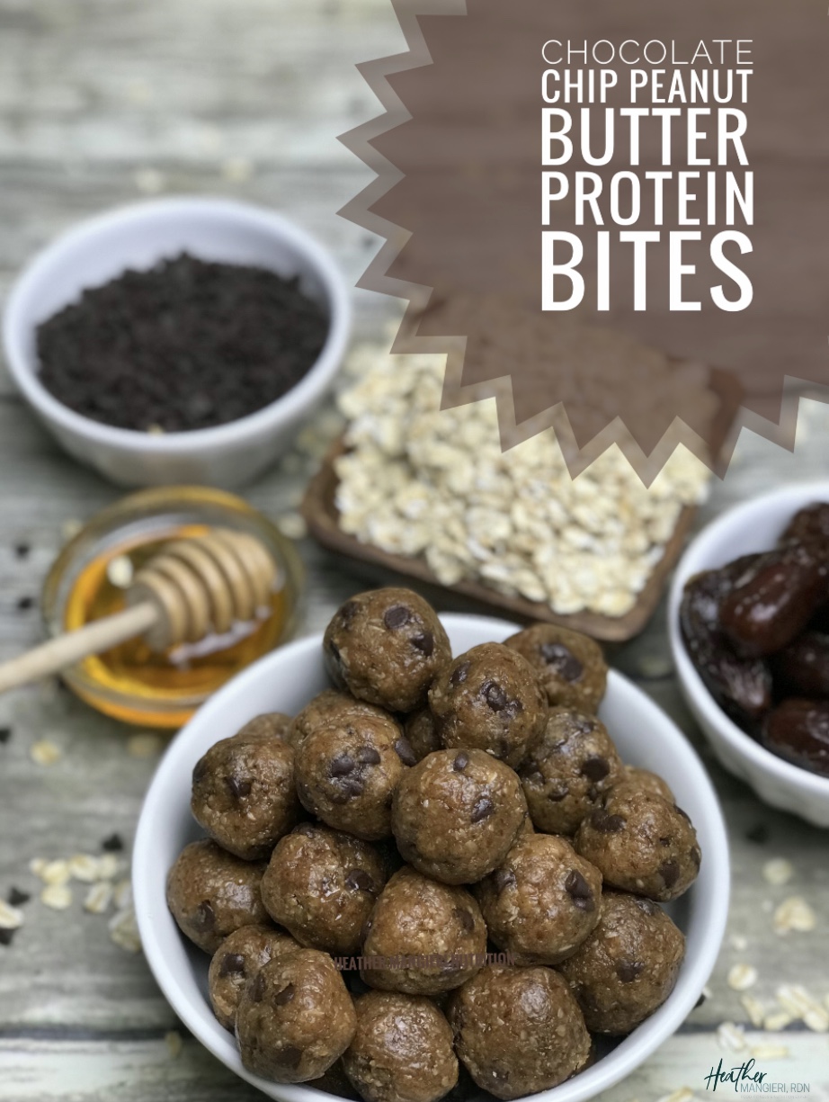 Chocolate Chip Peanut Butter Protein Bites Heather Mangieri Nutrition