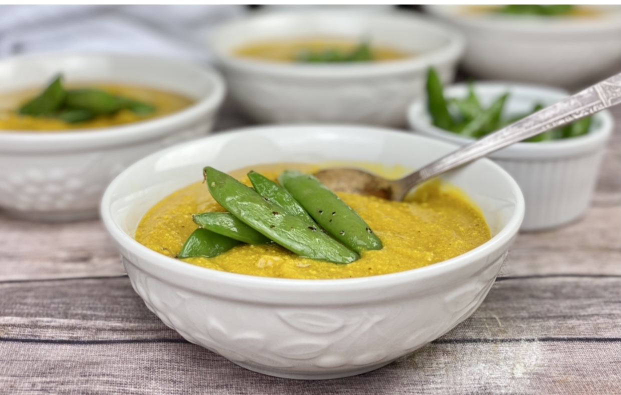This vegan butternut squash bisque is a delicious way to add the flavors of fall to your meal plan. Pair it with snap peas or other fall favorite to make a complete meal.