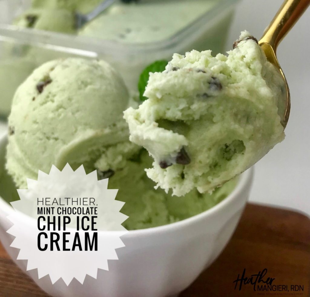 This creamy, mint chocolate chip protein ice cream is absolutely delicious and the perfect sweet treat for any day of the week. It's lower in calories and fat compared to traditional ice cream, uses natural green coloring, and is packed with 10 grams of high-quality protein per serving