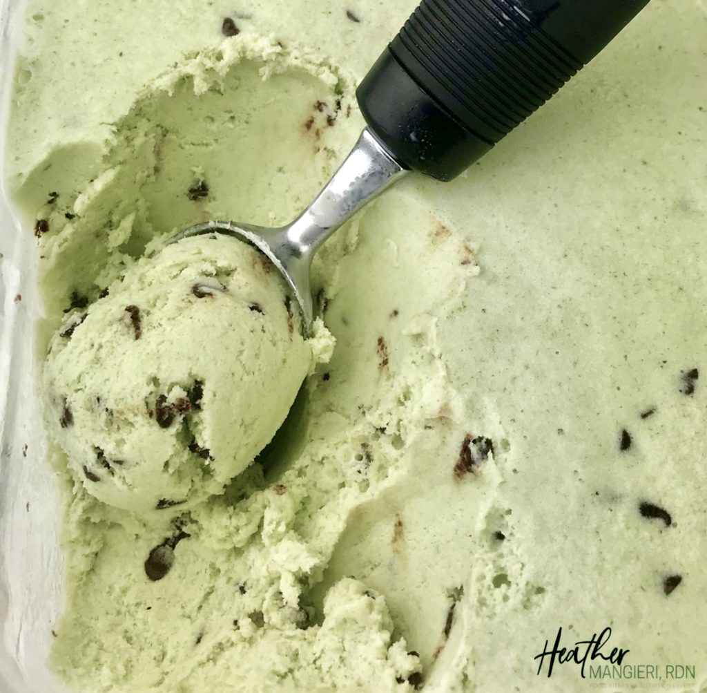 Creamy, reduced fat mint chocolate chip protein ice cream