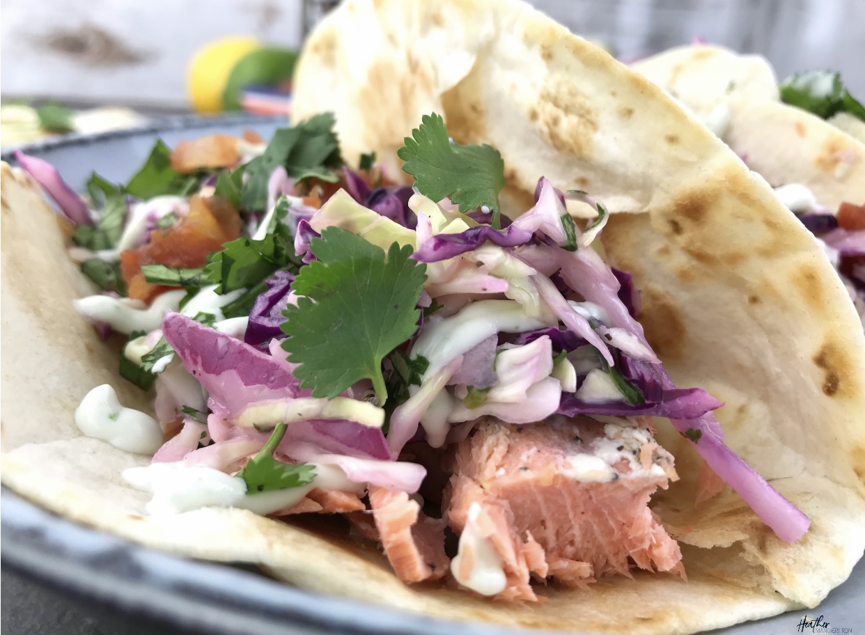 Simple Salmon Tacos with Slaw & Salsa - Heather Mangieri Nutrition