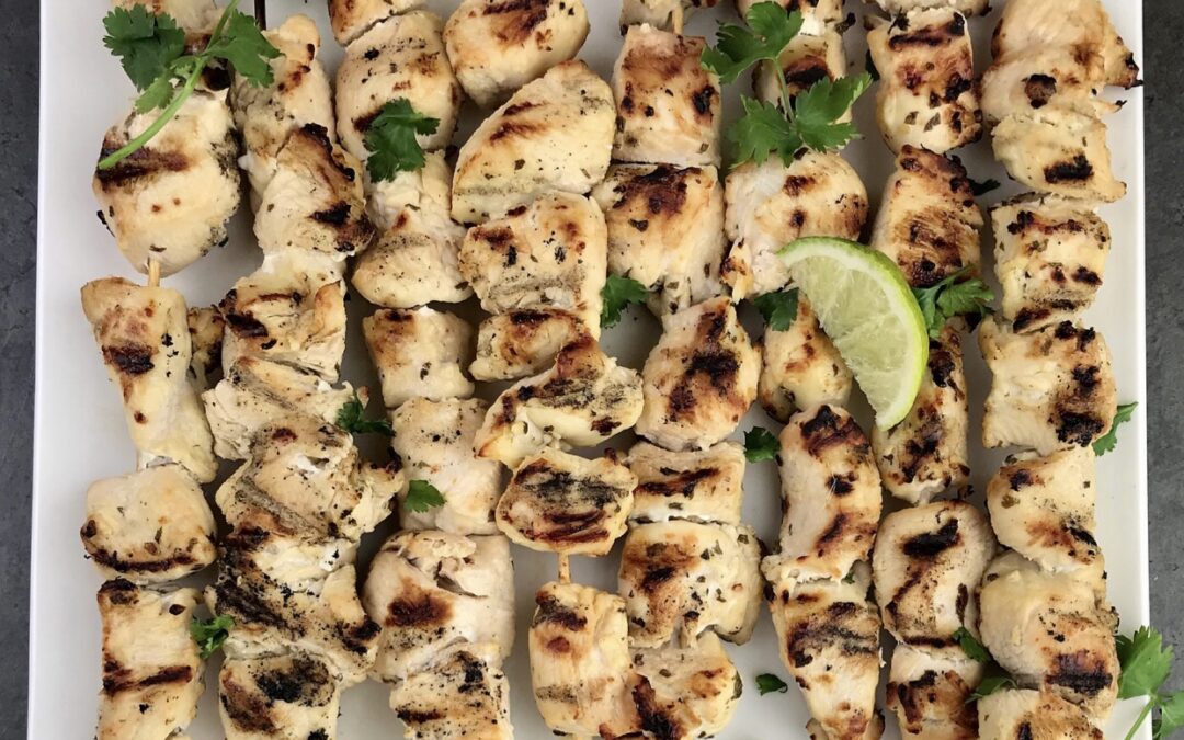 These chicken kabobs are marinated in a lime Cilantro vinaigrette dressing then grilled to perfection. Eat them with a salad or a side of rice and your favorite vegetable