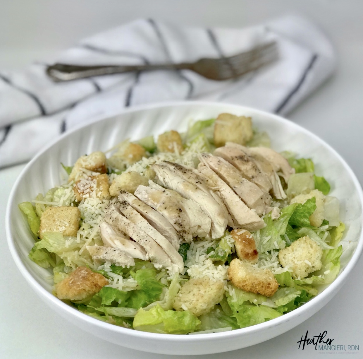 Healthier Chicken Caesar Salad - Heather Mangieri Nutrition