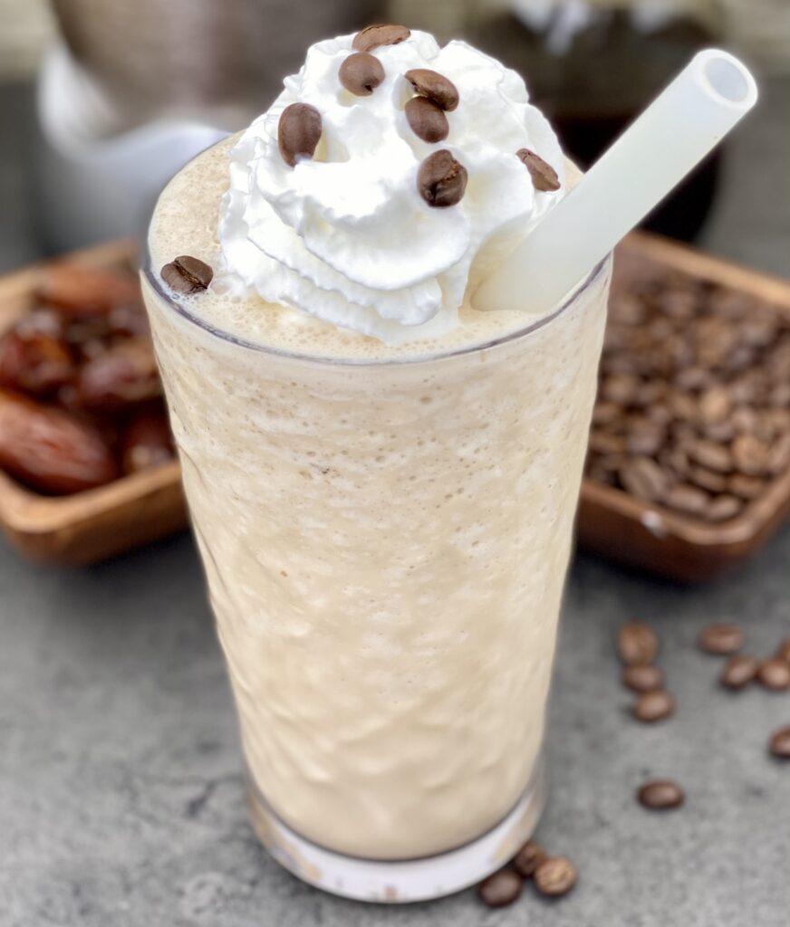This creamy, coffee smoothie combines coffee,  Greek yogurt, dates and milk to make a delicious, quick meal packed with carbohydrates, fiber, protein and a kick of caffeine to wake you up and start your day. Perfect for busy mornings or as a protein-packed, afternoon pick-me-up.