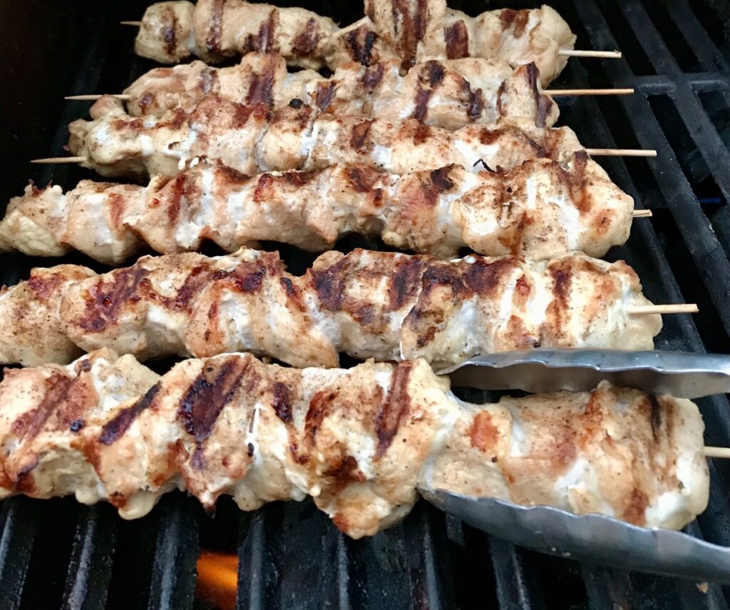 Jerk Chicken Skewers on the grill