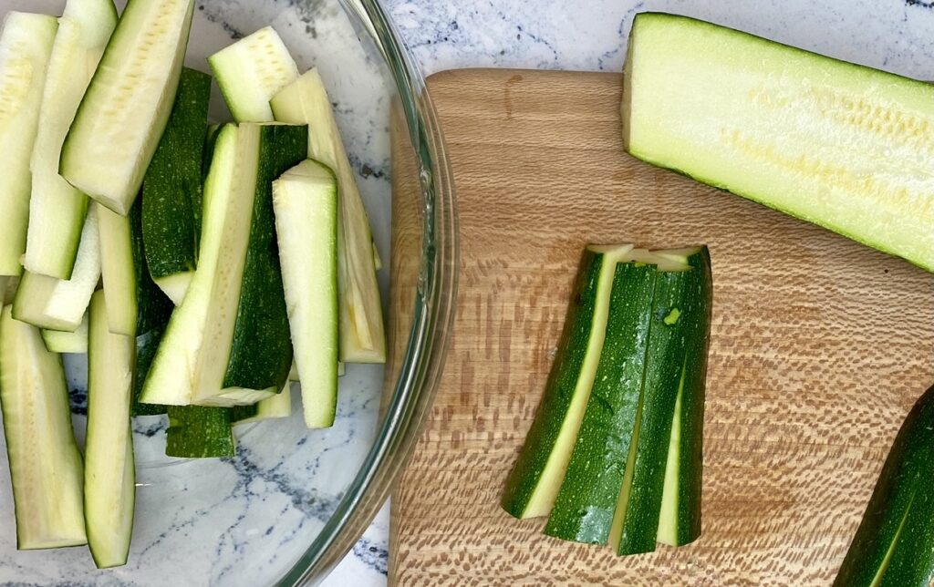 how to cut zucchini in strips to make roasted zucchini