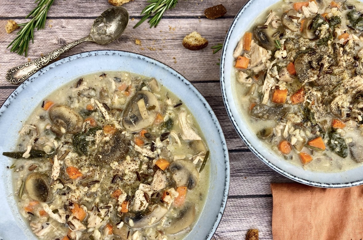 This is a photo of the cream of chicken and mushroom soup from the recipe provided.