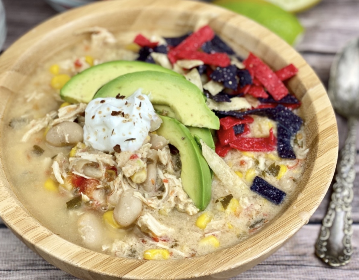 This is a photo of the creamy white bean chicken chili from the recipe provided.